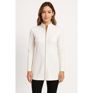 Boston Proper Womens Size Extra Small Jacket White Longline Front Zipper Minimal